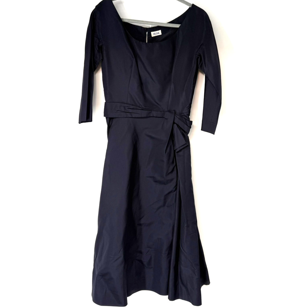 VTG Karen Stark for Harvey Berin Midi Dress Women S M Black 3/4 Sleeve Fit Flare